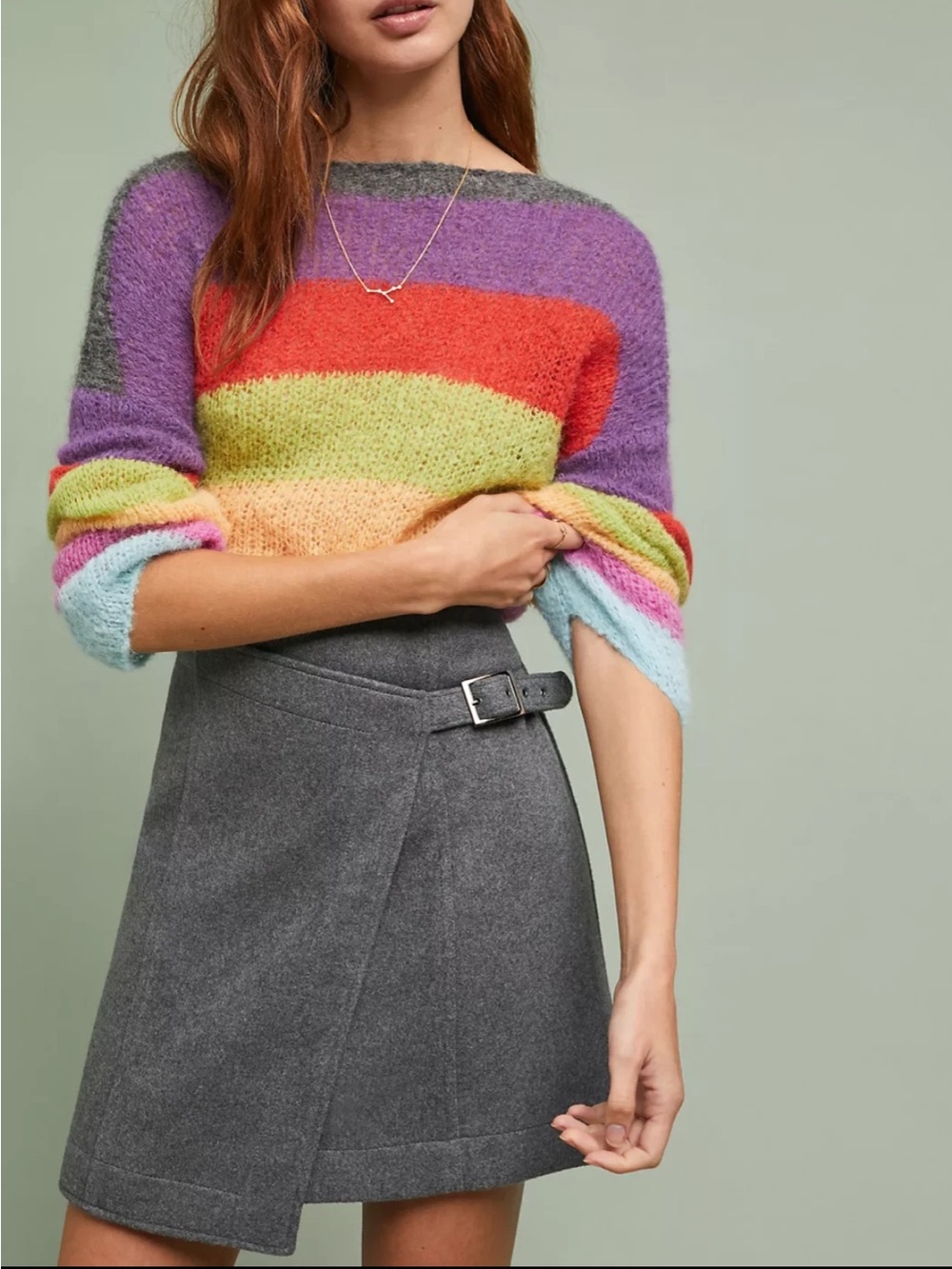 Anthropologie Maeve Wellesley Charcoal Heather Gray Buckle Mini Skirt Size 12P